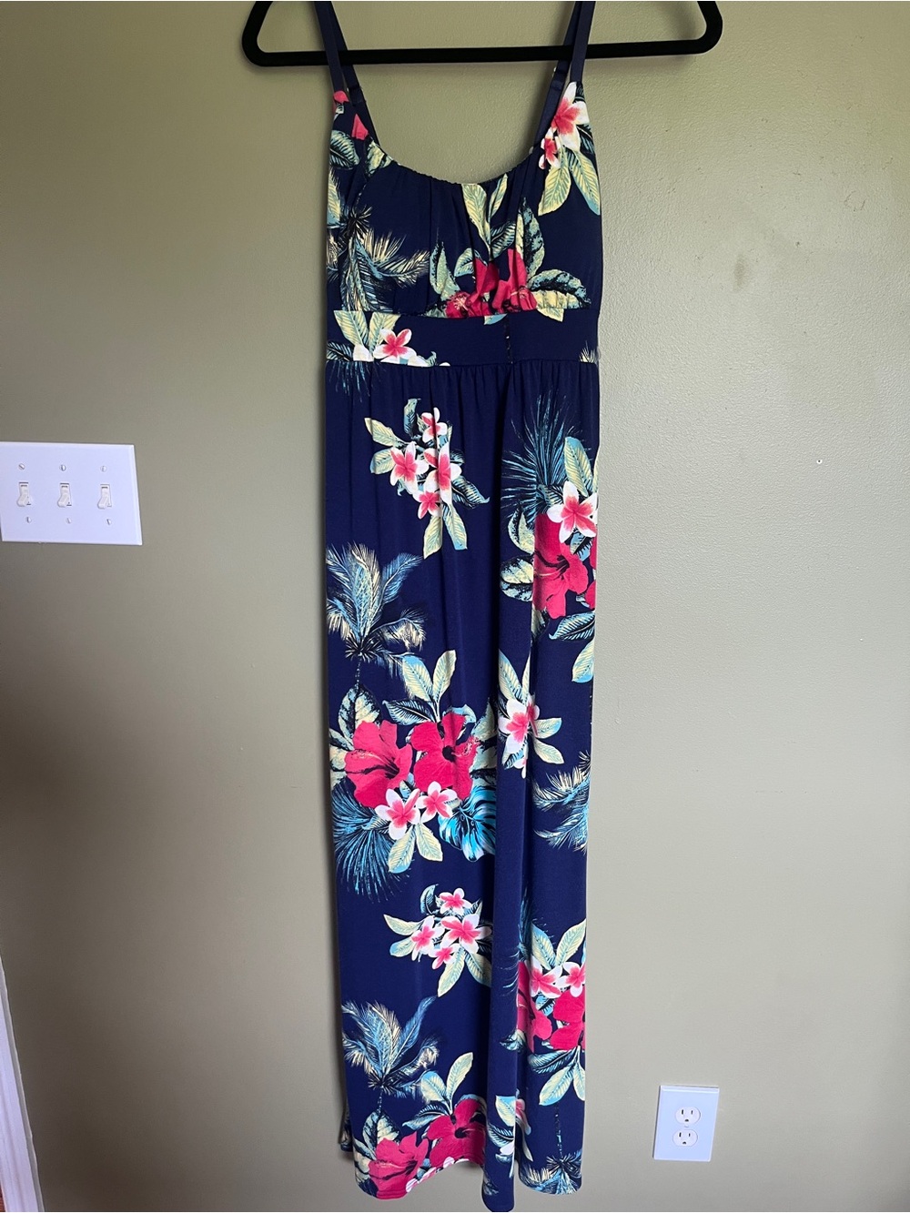 Navy Tropical Maxi Dress with Pink & Teal Print